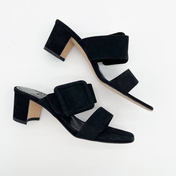 Manolo Blahnik Titubanew Black Suede Open Toe Buckle Mule Sandals Heels IT 36.5 - Picture 4 of 11